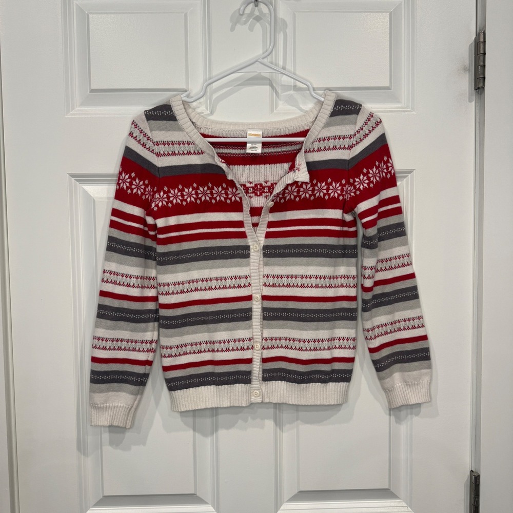 Gymboree Girls Fair Isle Snowflake Cotton Cardigan‎ Sweater Size L 10/12